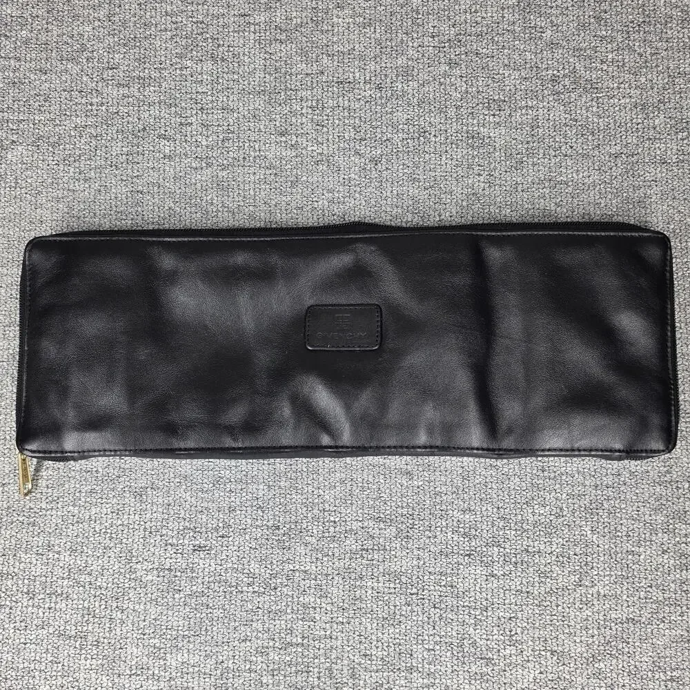 GIVENCHY VINTAGE BLACK COWHIDE LEATHER HANGING TIE HOLDER TRAVEL CASE ZIP BIFOLD